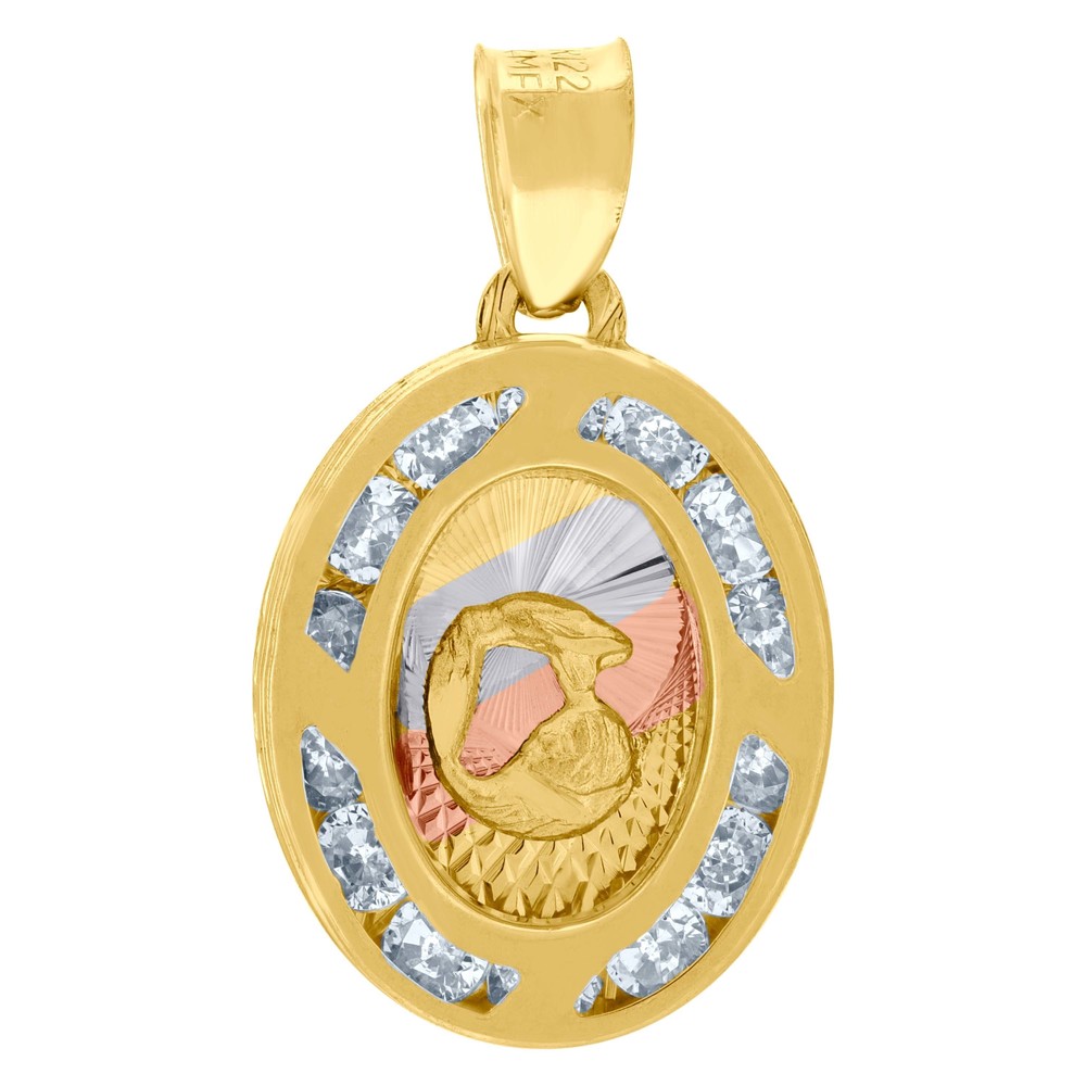 10kt 10k Tri-Color Gold Unisex Cubic-Zirconia Textured  Oval Charm Pendant